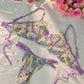 Purple Florals Embroidery Bustier  Lingerie Set