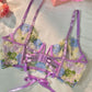Purple Florals Embroidery Bustier  Lingerie Set