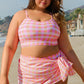 Pink Plaid Print High Waist Bikini Set