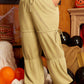 Beige Drawstring Adjusted Band High Waist Pants