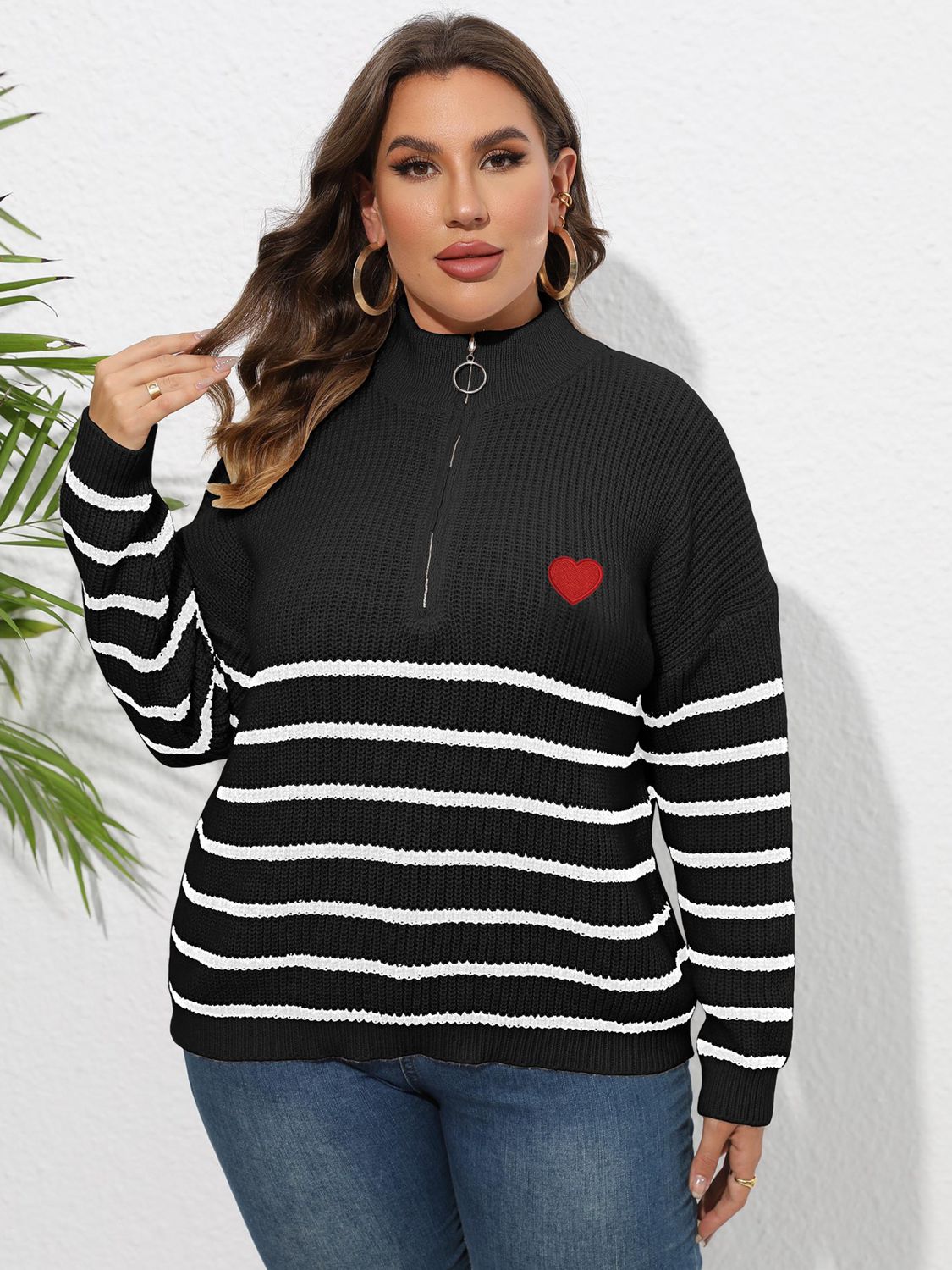 Zip-Up Striped Sweater