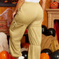 Beige Drawstring Adjusted Band High Waist Pants
