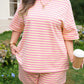 Rose Stripe Boxy Tee Drawstring Elastic Waist Short Set