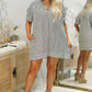 Stripe Short Sleeve Buttoned V Neck Pocketed Mini Dress