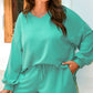 Sea Green Drop Shoulder V Neck Pullover Top and Drawstring Short Set