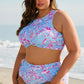 Sky Blue Floral Print Twisted High Waist Bikini Set