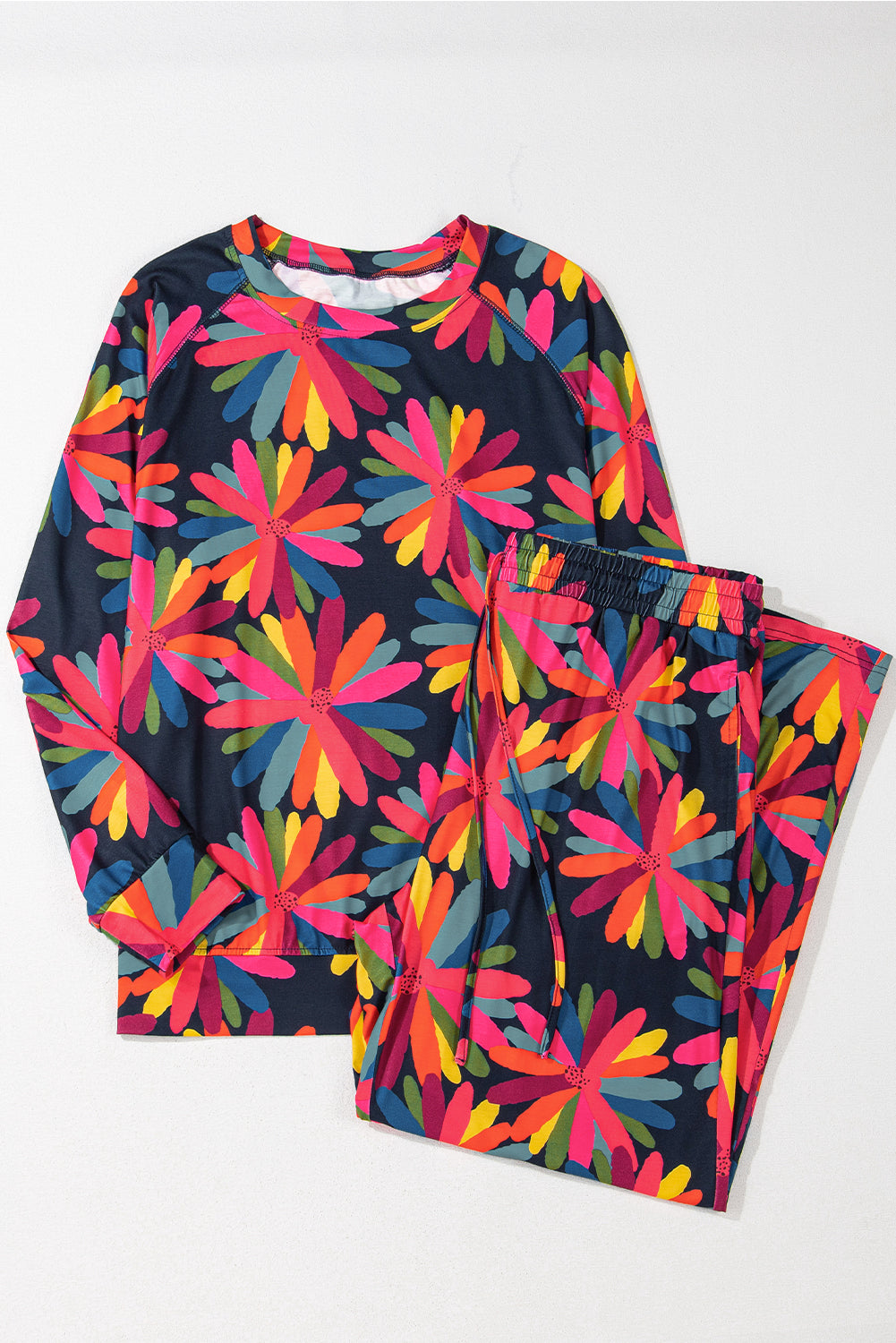 Black Printed Long Sleeve and Pants Lounge Set
