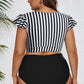 Black Stripe Knot Cutout Ruffle Sleeve and High Waisted 2pcs Swimsuit