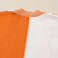Orange Checkered Bubble Sleeve Drop Shoulder Open Cardigan
