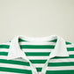 Green Stripe Collar V Neck Ruffle Short Sleeve Blouse
