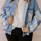 Beau Blue Leopard Patchwork Flap Detail Denim Jacket