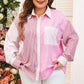 Pink Stripe Print Colorblock Shirt