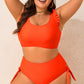 Orange Ruffled Trim Knotted High Waist Bikini Set