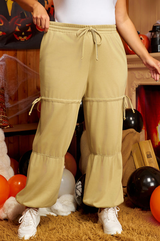Beige Drawstring Adjusted Band High Waist Pants