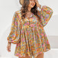Floral Tie Neck Balloon Sleeve Romper