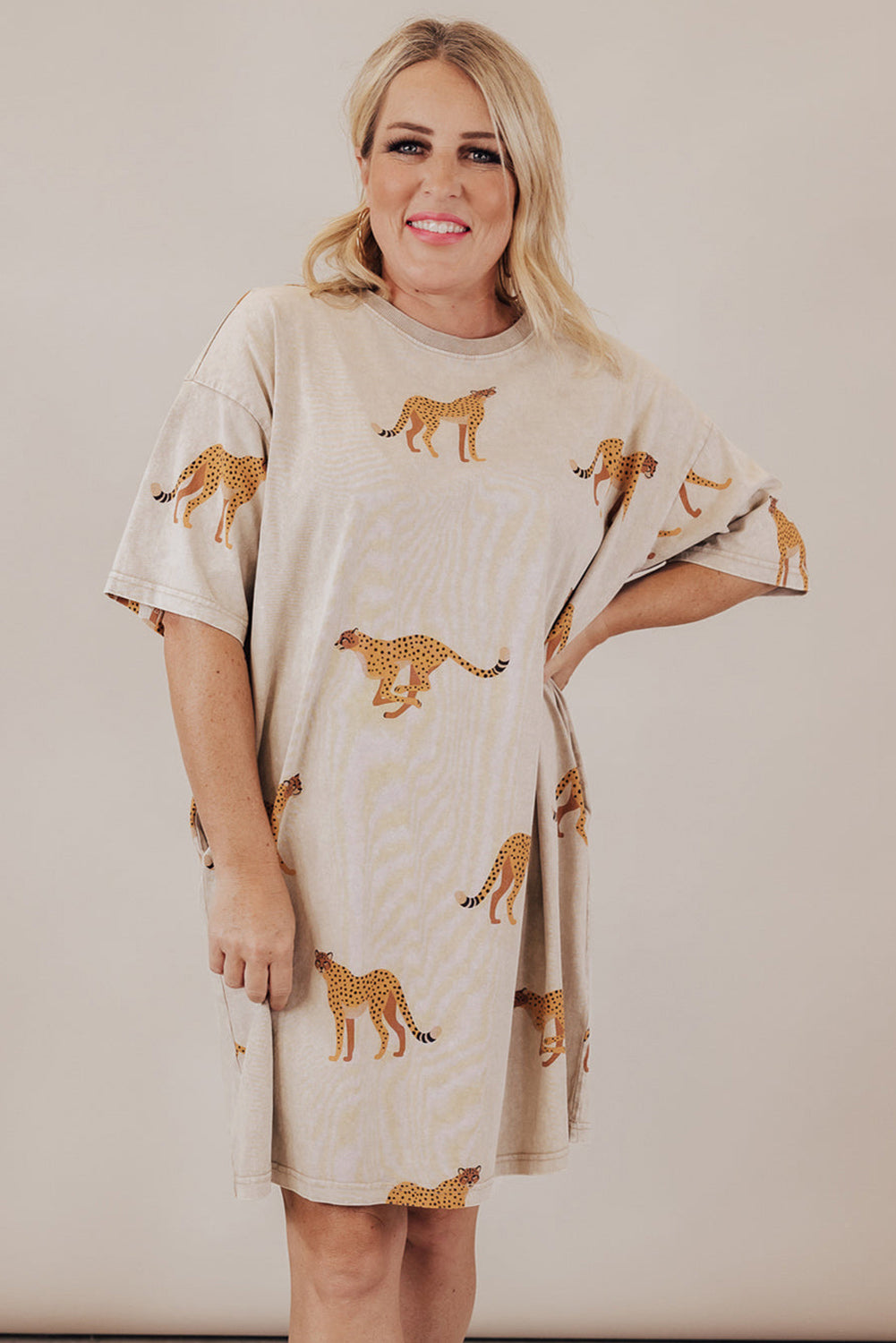 Cheetah Print Side Pockets T Shirt Mini Dress