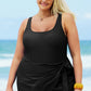 Black Solid Color Square Neck Knotted One Piece Swimsuit