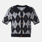 Argyle Checks Half Sleeve Cropped Cardigan