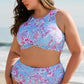 Sky Blue Floral Print Twisted High Waist Bikini Set
