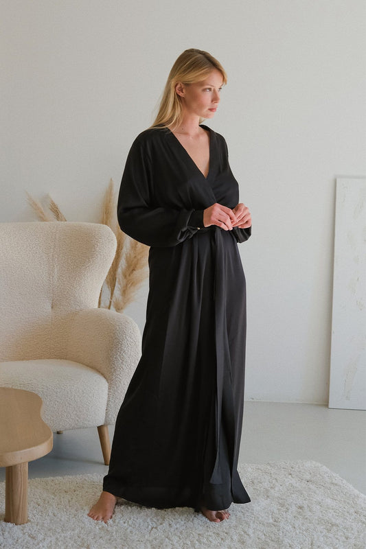 Adele Silk Long Robe with Cuffs