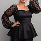 Adriana Plus Size Peplum Top With Long Balloon Sleeves & Chic Square Neckline