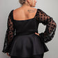 Adriana Plus Size Peplum Top With Long Balloon Sleeves & Chic Square Neckline