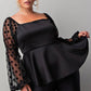 Adriana Plus Size Peplum Top With Long Balloon Sleeves & Chic Square Neckline