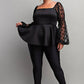 Adriana Plus Size Peplum Top With Long Balloon Sleeves & Chic Square Neckline
