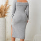 Size Square Neck Long Sleeve Slit Dress