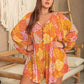Floral Tie Neck Balloon Sleeve Romper