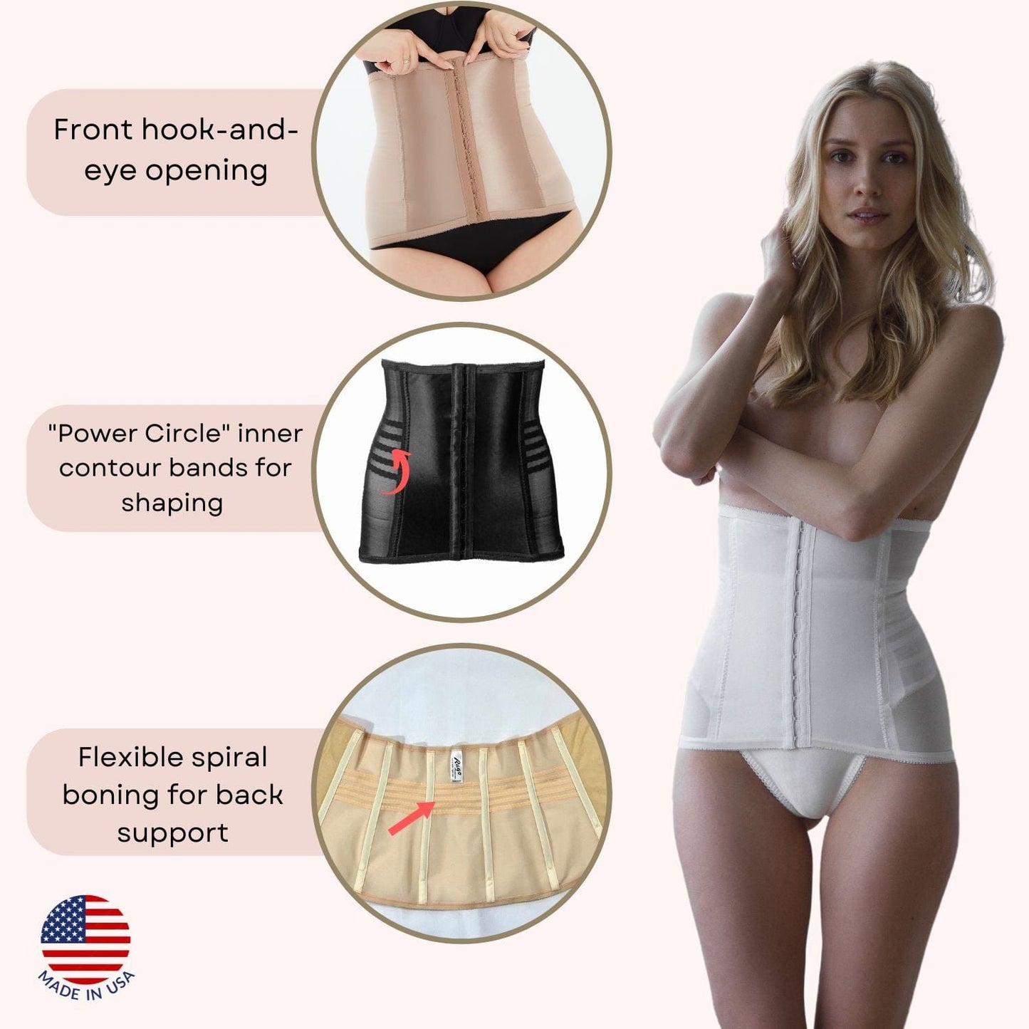 Shapette Powermesh Satin Panel Waist Cincher