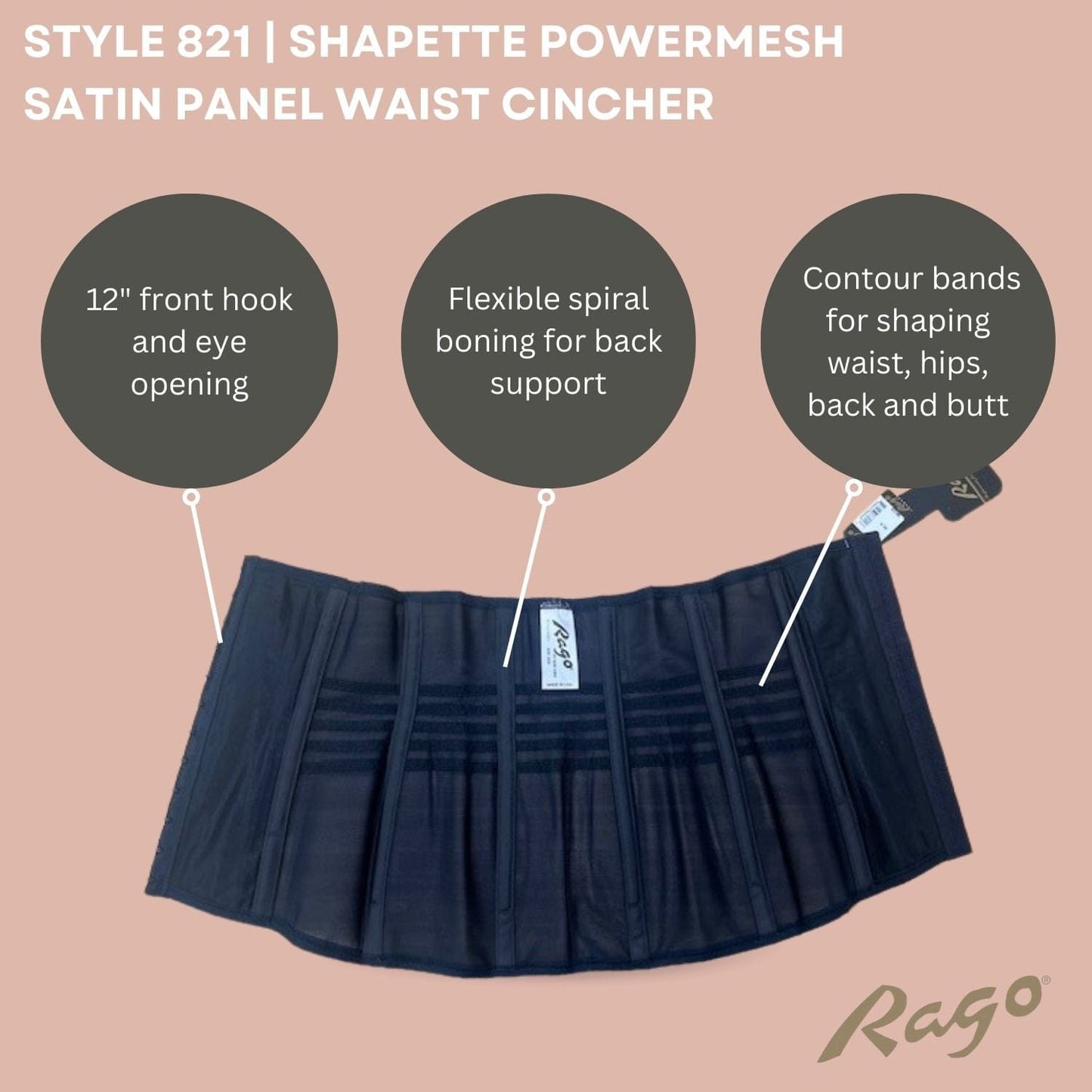 Shapette Powermesh Satin Panel Waist Cincher