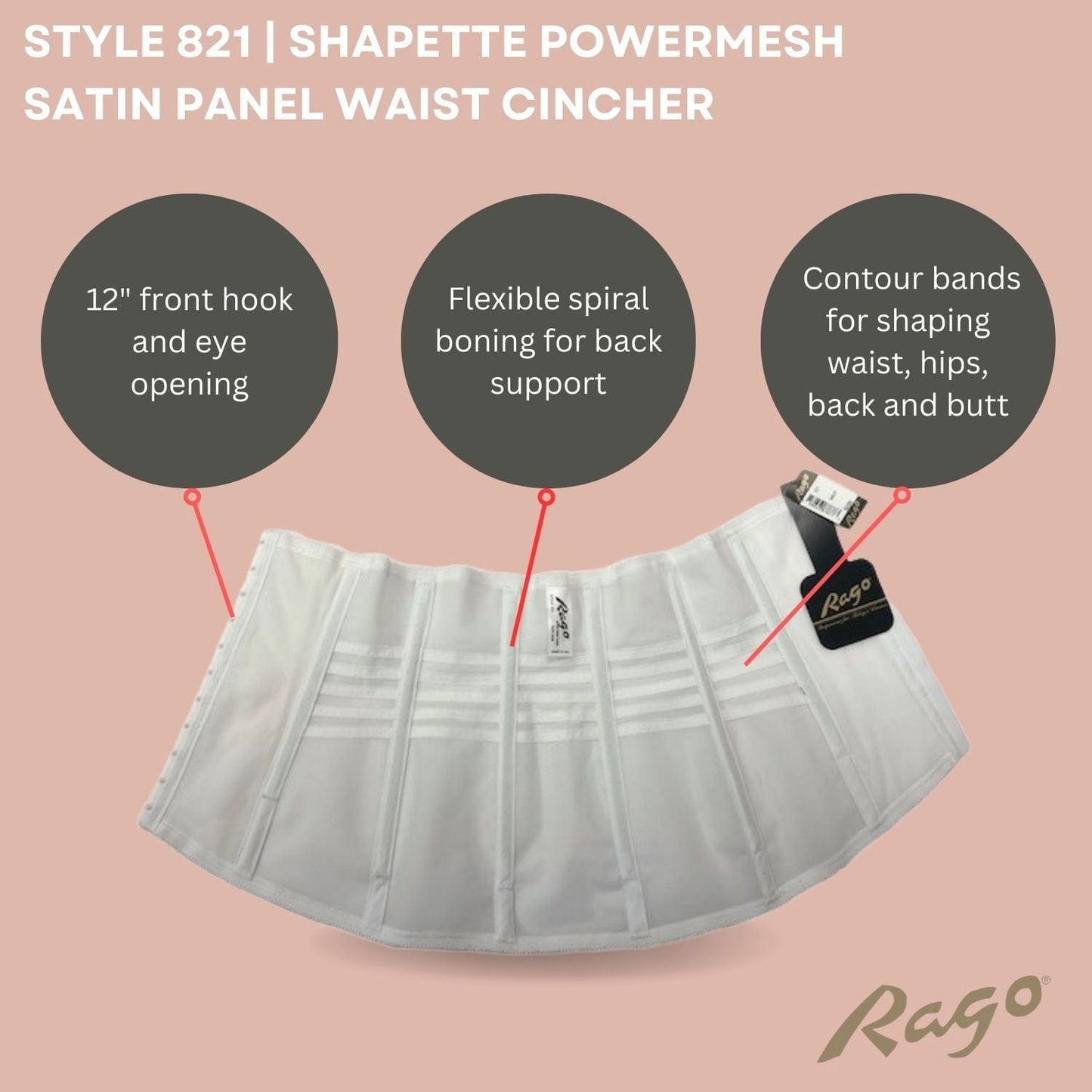 Shapette Powermesh Satin Panel Waist Cincher