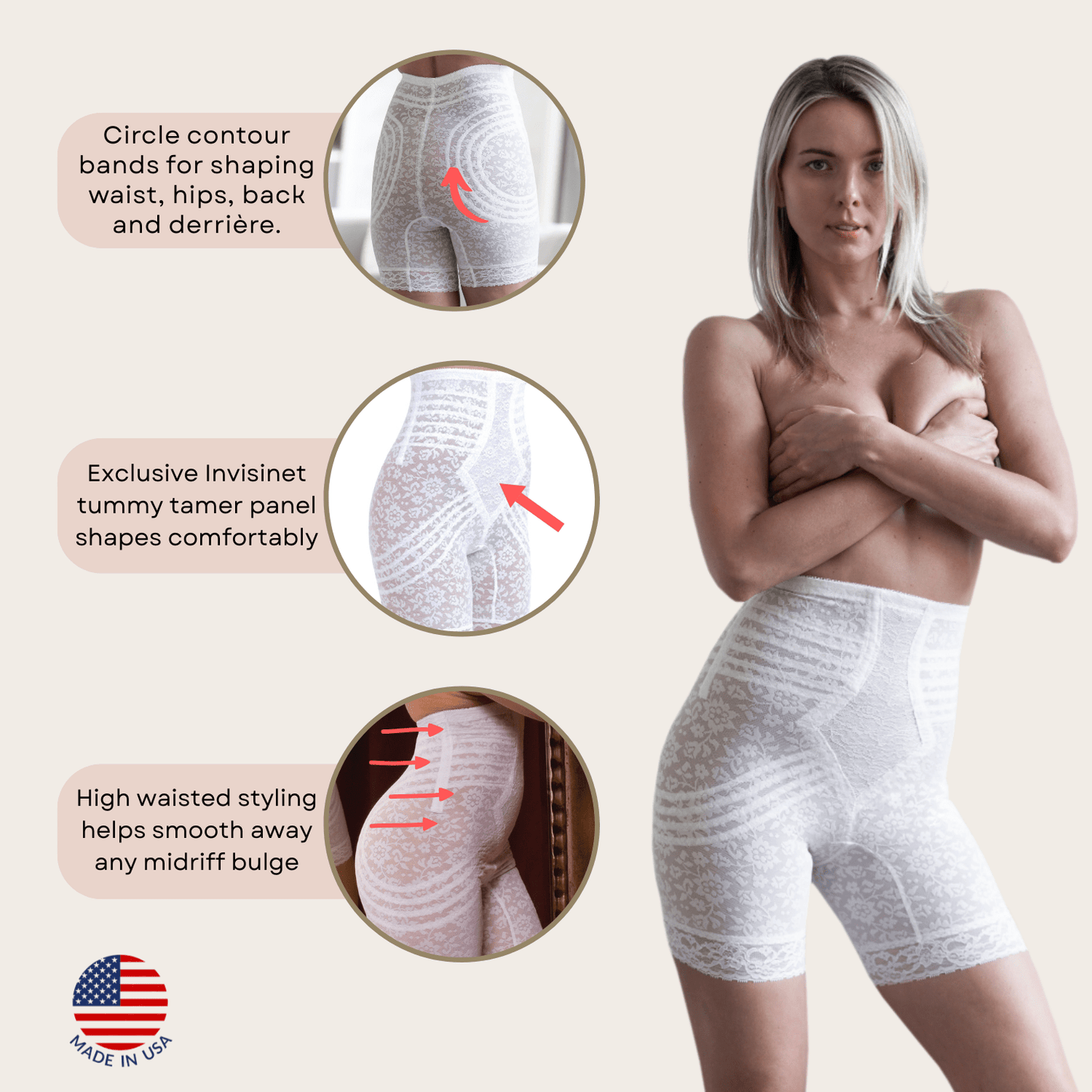 No Roll High Waist Lace Thigh Slimmer with Extra Firm Support