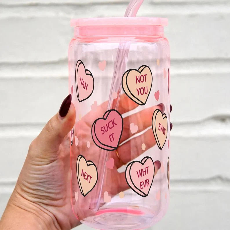 Anti Valentine Can Cup With Lid and Straw