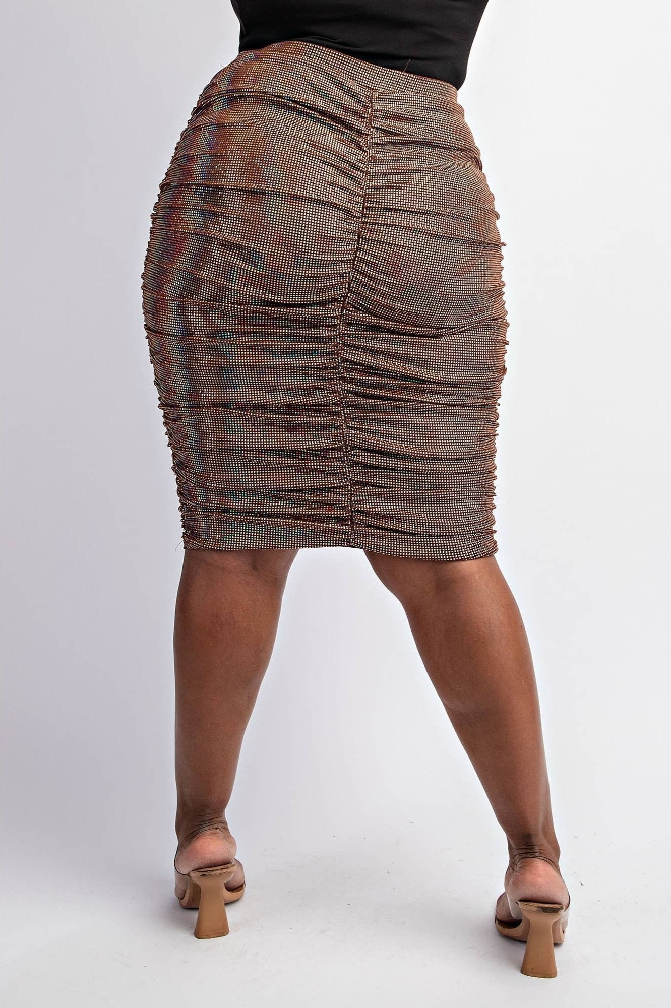 Athena Skirt - Gold Ruched Below the Knee for Effortless Elegance