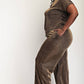 Ayla Plus Size Glitter Knit Short Sleeve Top and Wide Leg Pant Set
