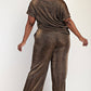 Ayla Plus Size Glitter Knit Short Sleeve Top and Wide Leg Pant Set