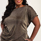 Ayla Plus Size Glitter Knit Short Sleeve Top and Wide Leg Pant Set
