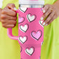 Rose Red Valentines Heart Printed Thermos Cup with Handle 40oz