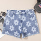 Ashleigh Blue Floral Pattern High Waist Raw Hem Denim Shorts