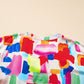 Colorful Brush Stroke Printed Button Split Neck Blouse