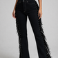 Made in USA Mid-Rise Black Boot Cut Jean with Fringe & Stud Detail