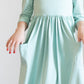 Sage 3/4 Sleeve Pocket Twirl Dress