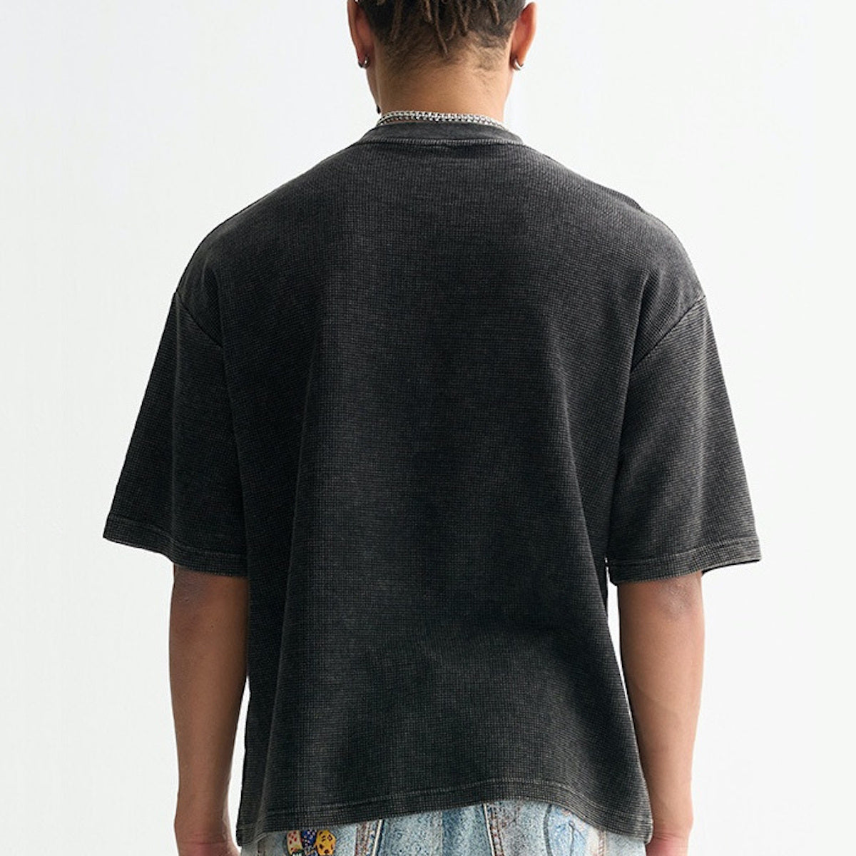 Heavyweight Waffle-Texture Washed Cropped Boxy T-Shirt (250GSM)