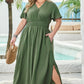 Four Leaf Clover Surplice Neckline Shirred High Waist Maxi Dress