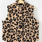 Khaki Leopard Sherpa Button Front Collared Vest Jacket