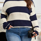 Blue Stripe Color Block Drop Shoulder Sweater
