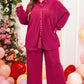 Rose Red Ribbed Long Sleeve Shirt and Pants Pajama Set