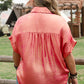 Rose Red Metallic Sheen Short Sleeve Button Up Shirt